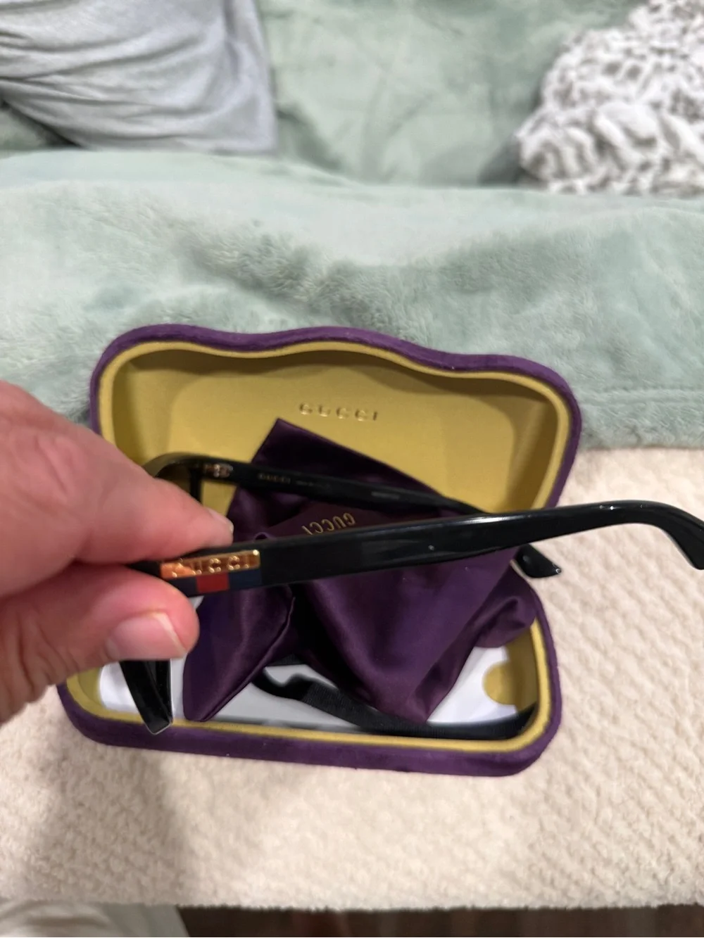 Gucci Black Sunglasses with Purple Case and Pouch